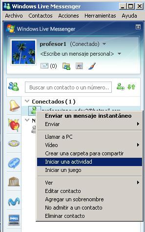 V.- Actividades en Windows Live Messenger Para la ejercitación de Actividades en Windows Live Messenger, procederemos a la modificación de un documento Word en conjunto con un compañero, a través de
