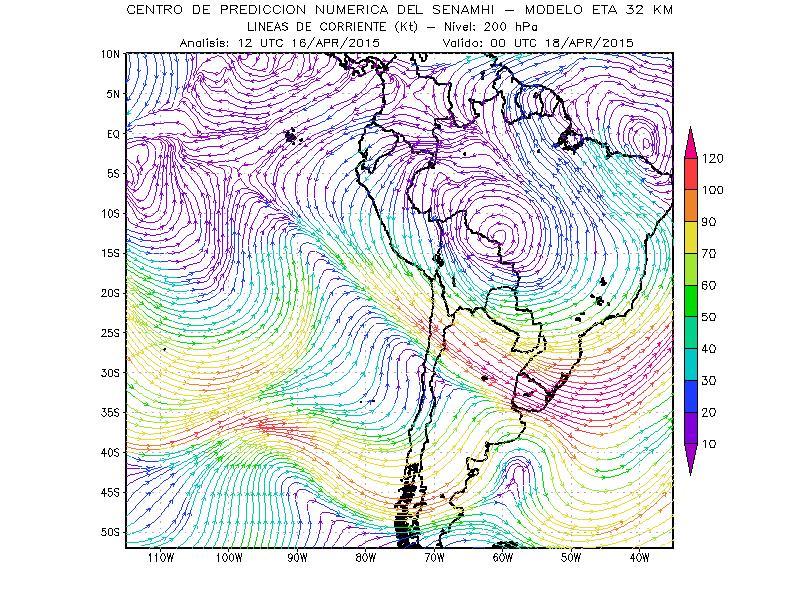 17 DE ABRIL 19:00 (Hora local) VNEB AB DANA A conv Niveles altos: El núcleo de la AB se ubicará al noreste de Bolivia generando divergencia sobre todo nuestro