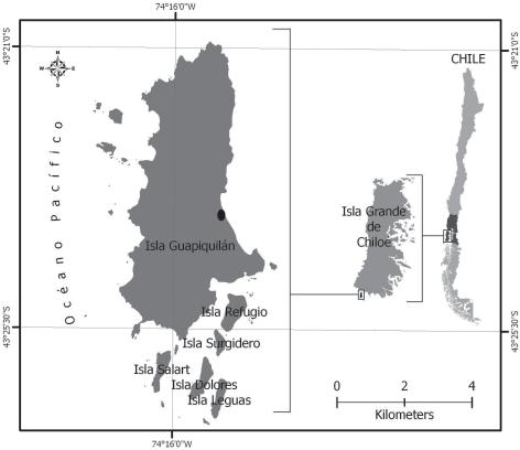 ARTICULOS 105 Figura 1. Ubicación geográfica de la isla Guapiquilán, archipiélago de Chiloé, sur de Chile. Tabla 1.