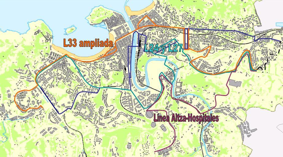 4.2 ALTZA Las propuestas de mejora que beneficiarán directamente a Altza son: o Línea 33 ampliación a Intxaurrondo y Larratxo. o Línea nueva: Altza Hospitales.