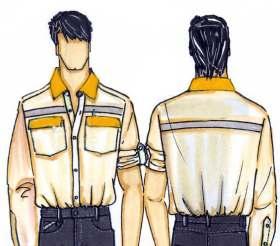 Uniformes masculinos Camisa: Manga larga color caqui, con puño de 4 cm de ancho, lleva un botón. Perilla de puño de 17 cm de largo x 2.5 cm de ancho, con dos botones de 20 líneas tono a tono.