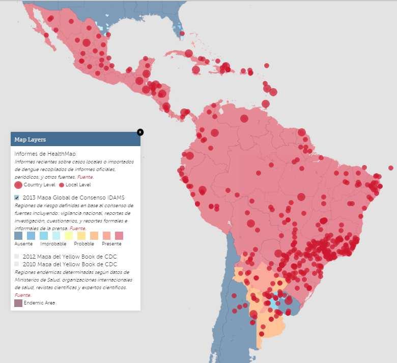 Dengue en Latinoamérica http://www.healthmap.