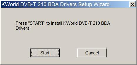 5. Haga click en Start (Iniciar) para iniciar la instalación de los controladores de la DVB-T 210,