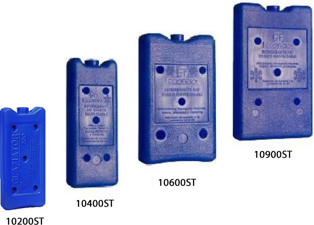 Acumuladores de Frío Positivos Serie ST Para el transporte de productos refrigerados (2º y 8º C). Fabricados con materiales vírgenes de primeras marcas y con solución patentada.