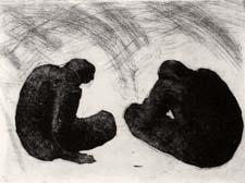 Dos hombres sentados, ca. 1999 17,5 x 23,5 cm. Cobre (1) Aguafuerte y aguatinta 34,5 x 38,5 cm.