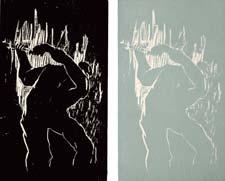 Catalogados 5 ejemplares; el 2 y del 4 al 7, firmados; estampados por Ana de Quiroga Fernández. Hombres negros en la mina, 1996 17 x 50,5 cm. Linóleo (1) Linograbado 50 x 76 cm.