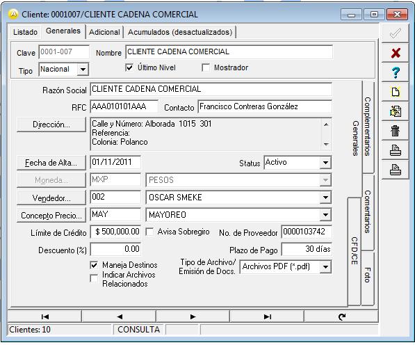 3.1.3 Catálogo de Clientes A continuación se menciona la información para la Addenda que es necesario configurar o capturar en el registro del cliente en el Catálogo de Clientes.