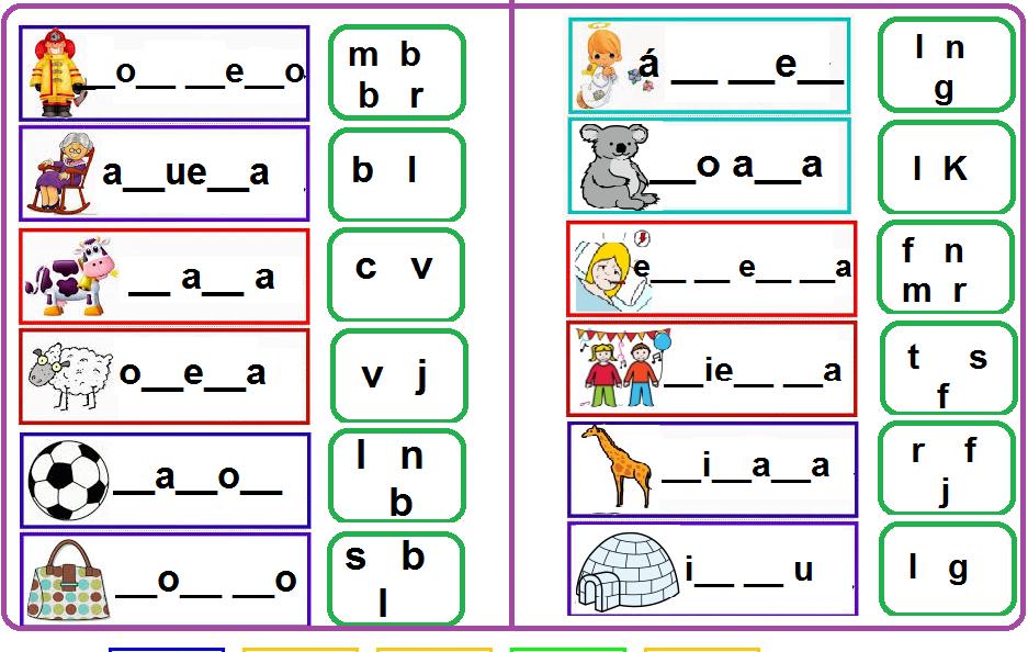 ACTIVIDAD 9 _Completa las palabras introduciendo correctamente las consonantes de los Recuadros Consonantes Iniciales,