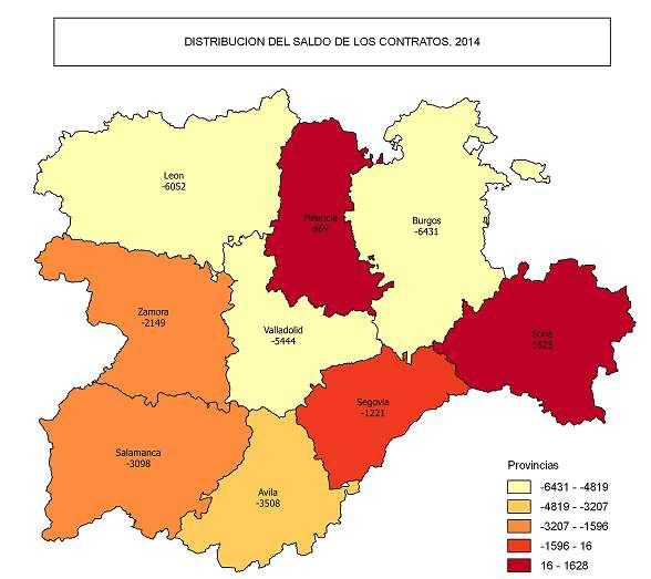 2014 Permanecen Entran Salen Saldo Ávila 41.181 4.700 8.208-3.508 Burgos 105.950 10.095 16.526-6.431 León 101.668 8.154 14.206-6.052 Palencia 55.331 4.744 3.