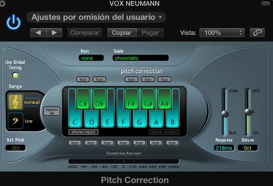 Utilizamos el plugin PITCH CORRECTION para mejorar el tono por octavas de la voz del cantante,