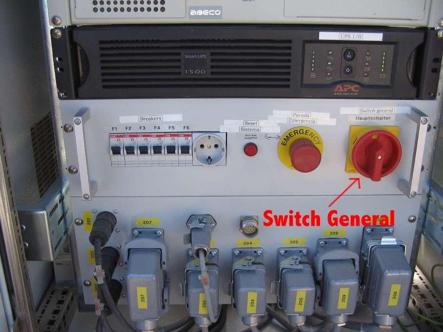 Si se realizo el paso anterior, volver a encender el gabinete con el Switch General (girando el switch a la izquierda), la posición ON es tal como se muestra en la