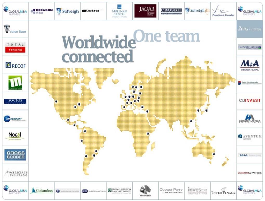 Columbus es socio de Global M&A Partners representando a Argentina y Uruguay Pensar Global Actual Local 34 bancos de inversión con presencia en 50 países a lo largo y a lo ancho de los 5 continentes