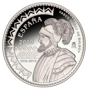 Moneda de 10 euro El anverso reproduce un retrato de Vasco Núñez de Balboa, que se conserva en el Museo Naval de Madrid.