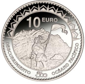 En la parte superior de la moneda, aparece una figura curva que semeja una rosa de los vientos.