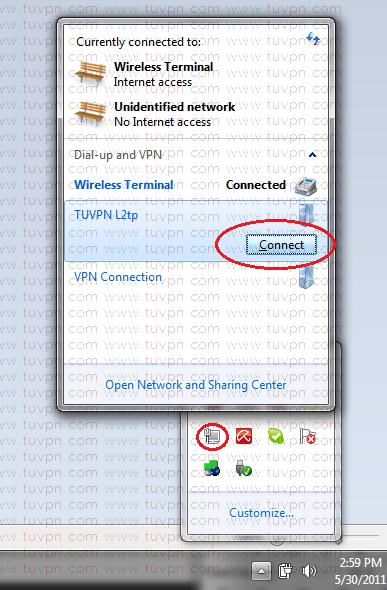 en la barra de tareas y selecciona la Conexión VPN (TUVPN L2TP) que