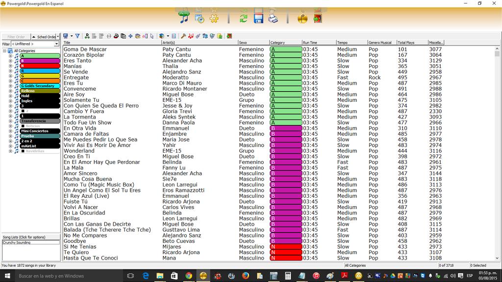 Música: La Biblioteca musical de Powergold almacena información sobre cada una de las canciones reproducidas.