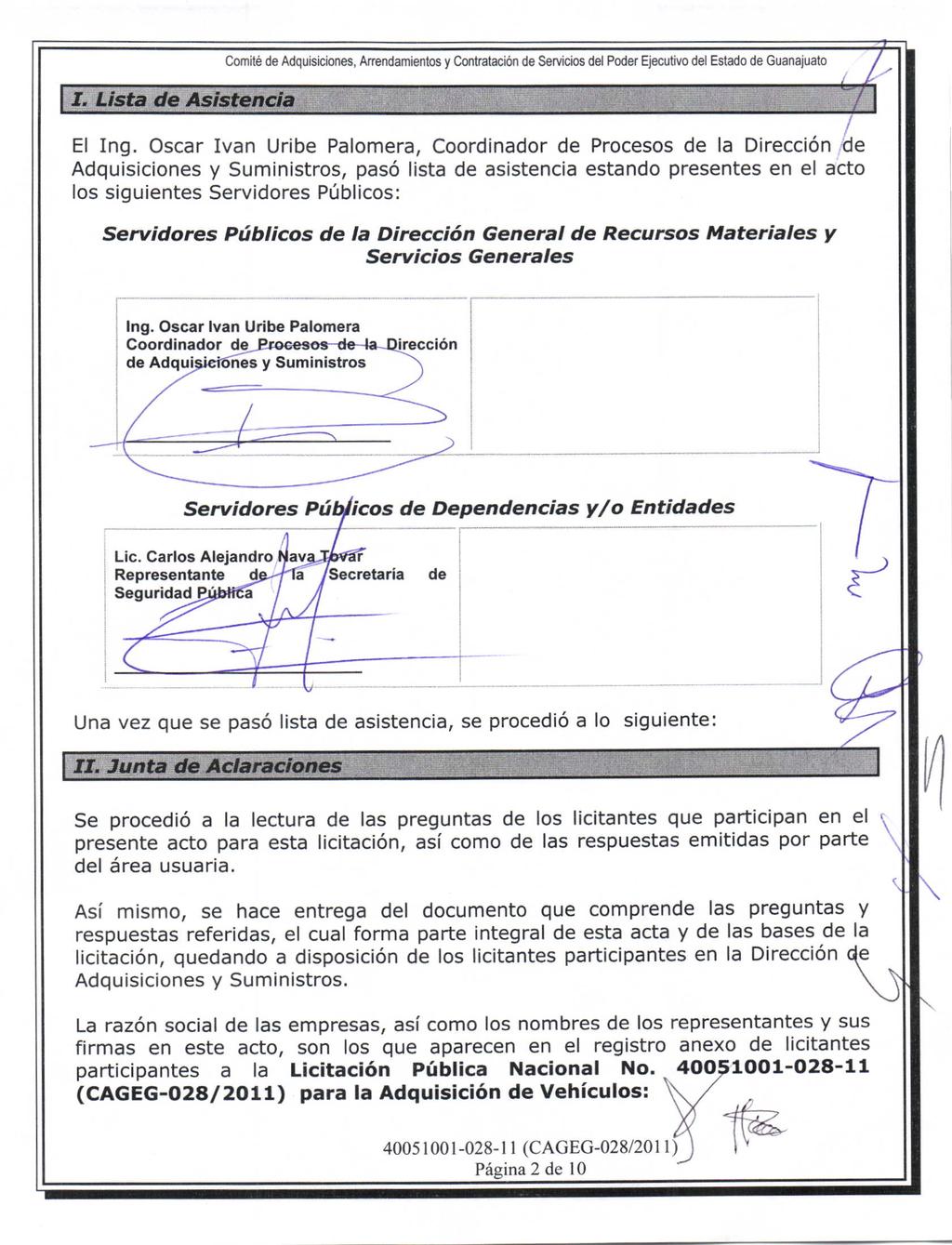 Comite de Adquisiciones, Anendamientos y Contrataci6n de Servicios del Poder Ejecutivo del Estado de Guanaiuato El Ing.