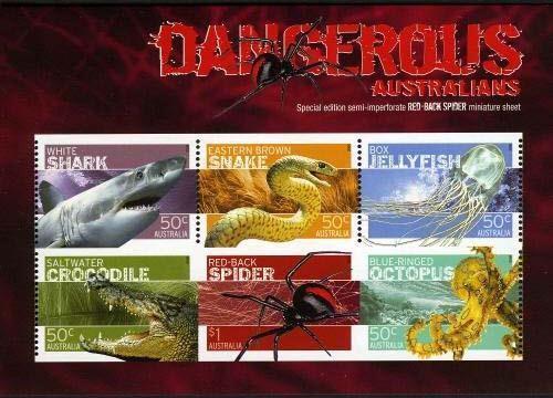 2006 Octubre 3 : Idem, Animales peligrosos de Australia, BF de 6 valores, parcialmente perforados, emitido solo para coleccionistas (Y & T:
