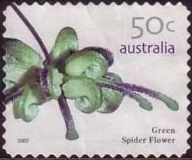2007 Febrero 13 : Flores, auto aderibles, dentados 11 1/4 (1 de 4 valores) (Scott : 2618). Flor green spider flower (araña verde; nada que ver con araña, solo la similitud de nombres) (Araneida).
