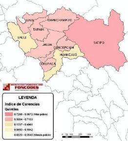 Figura 16 Mapa de Índice de Carencia por quintiles de la Región Junín. 2007 Fuente: FONCODES, Mapa de pobreza 2007 Elaborado: Of. De epidemiologia.