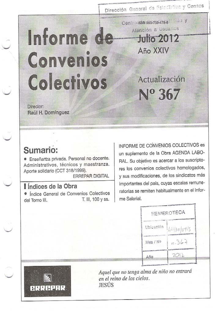INFORME DE CONVENIOS COLECTIVOS. Nº367.