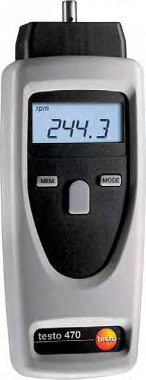 Medidor de rpm testo 470 Para la medición sin contacto y mecánica Sencillo manejo con una sola mano rpm Medición de rpm, velocidades y longitudes Memoria para valores promedio, mín.
