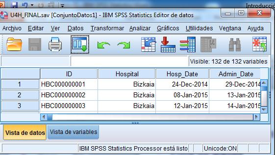 Manejo del SPSS A través de ventanas: Editor de datos fichero de datos y variables (*.