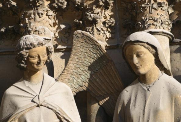 Ángel de la sonrisa y la Virgen Esculturas de la Catedral de Reims Jamba