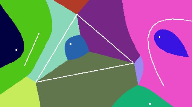 Diagramas de Voronoi Dadas n primitivas, partición del espacio en n celdas, de manera que la celda i está formada por los