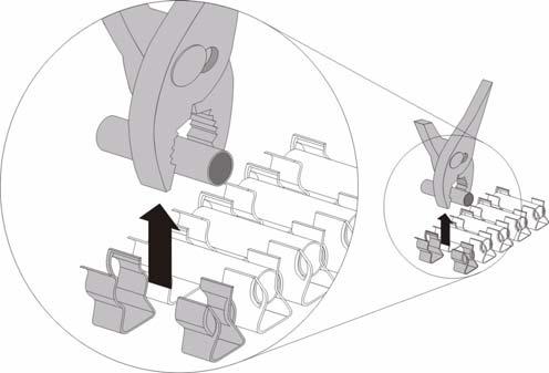 Montaje de los fusibles 5 Montaje de los fusibles 1. Retire las barras de cortocircuito (estado de suministro), como se ilustra abajo a la izquierda. 2.