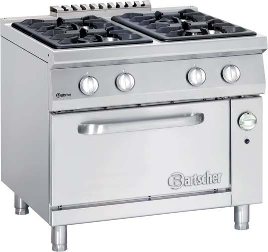 Serie 900 Master Cocina a gas de 4 fuegos con horno a gas 2/1 GN 900 x 900 x 850-900 mm (an. x prof. x al.