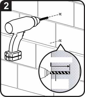 Nivele la placa de pared y marque la ubicación de los agujeros. 2 Taladre dos agujeros guía usando una broca de taladro de concreto de 1/4 pulg. (6.5 mm) de diámetro.