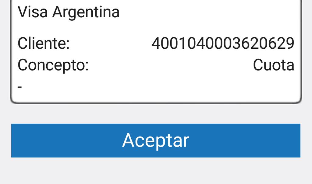 En la imagen de ejemplo se puede ver que el usuario puede pagar la tarjeta Visa Argentina si desea hacerlo haciendo