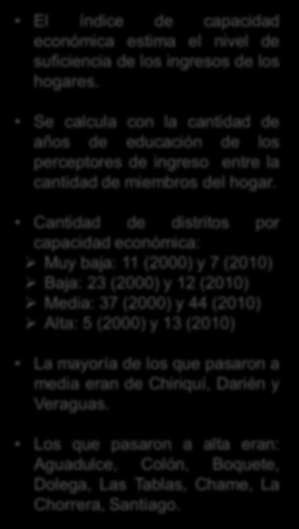 y 44 (2010) Alta: 5 (2000) y 13 (2010) La mayoría de los que pasaron a media eran de Chiriquí, Darién y Veraguas.