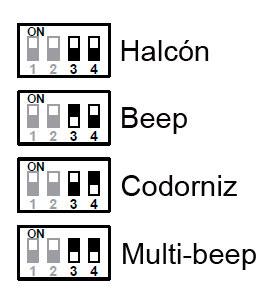 Interruptores 3-4. Selección del tono para la muestra. Mediante diferentes combinaciones de los interruptores 3 y 4 podrá seleccionar uno de los 4 tonos disponibles para la muestra.