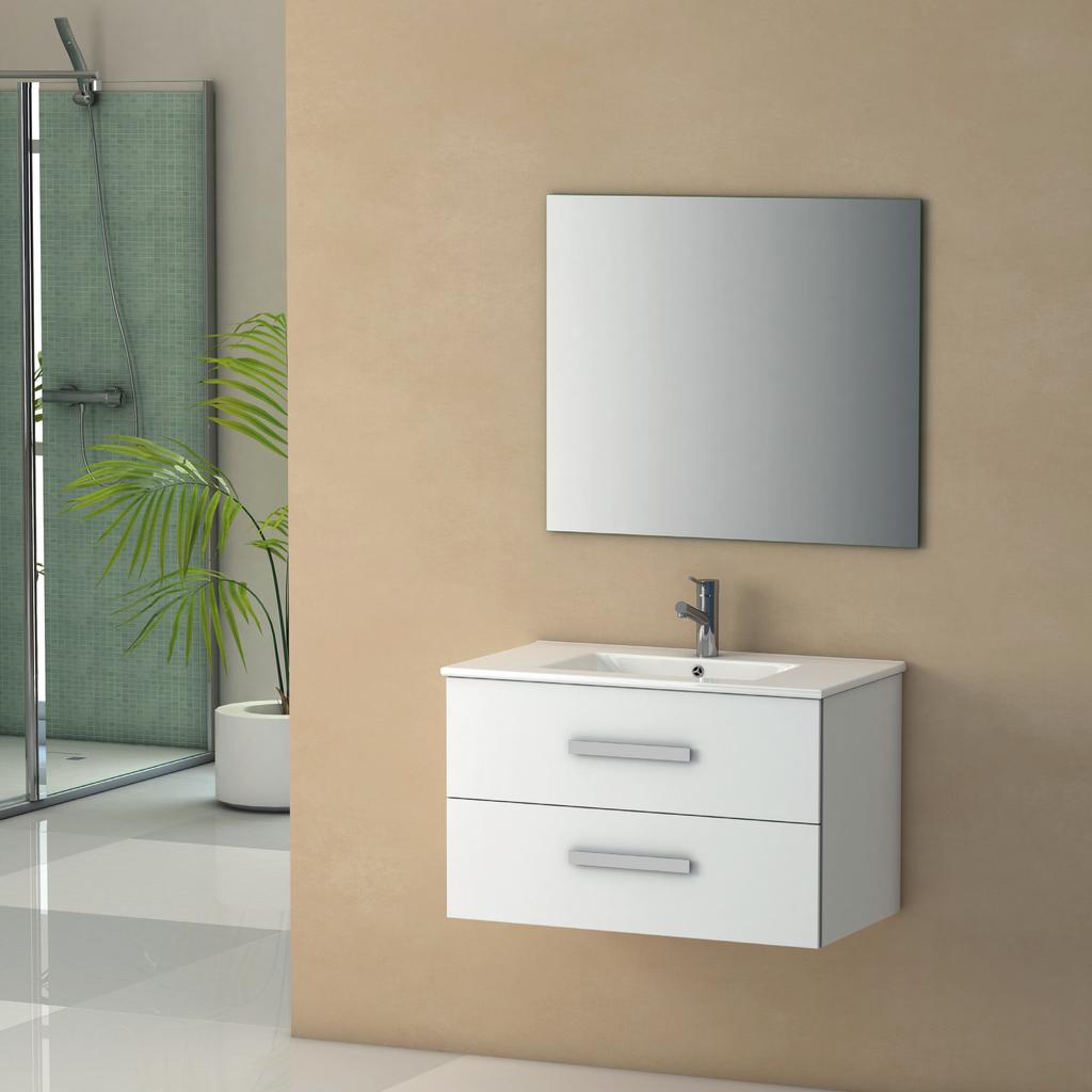 muebles de baño + PRODUCTO Acabado lacado de alto brillo Frente con canto de efecto cristal