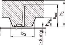 Factores de reducción para cubiertas de metal perfiladas 1 x 1,25 b 0 Nervios transversales a las vigas Nota: k t 1.0 k t = K Nr b 0 h sc Diseños EN 1994-1-1: K = 0.