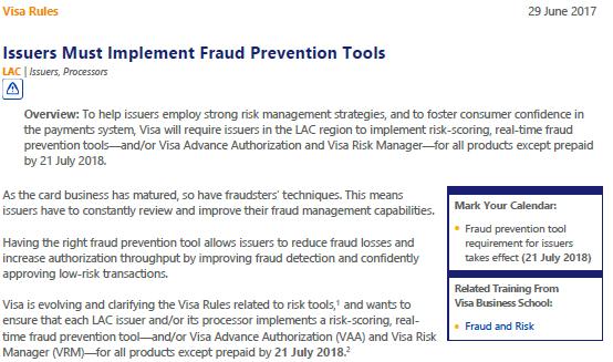 Pilar #2 Uso de herramientas anti- fraude A partir de julio 2018 TODOS Los emisores Visa deben usar herramientas A partir de de