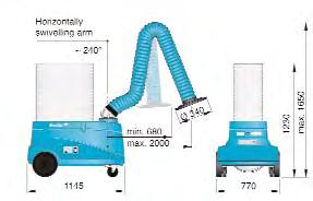 Especificaciones Caudal de aire en el brazo hasta 800 m /h Peso 60 kg Diámetro del brazo 60 mm Nivel sonoro 77 db(a) Eficiencia