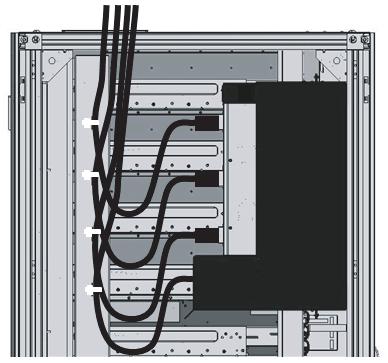 f. Sujete todos los cables de alimentación a la columna con las bandas de sujeción entregadas (A en la Figura 3-9). Al sujetarlos, deje aproximadamente 30 cm (12 pulg.