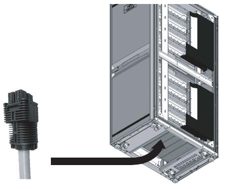 b. Introduzca la parte de conexión de la PDU del cable de alimentación en el bastidor a través de la abertura para el cable de alimentación.