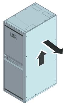 Figura 3-4 Retirada de la placa lateral FRONT 3. Conecte los cables de alimentación. La conexión de estos cables de alimentación puede realizarse desde arriba o desde abajo del bastidor.