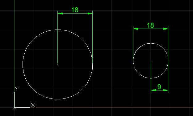 En el ejemplo el primer círculo posee radio 18 mientras que el segundo posee un diámetro del mismo valor, y notamos claramente que el segundo círculo es de la mitad de tamaño que el primero.