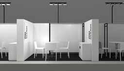 Un enchufe de 500w por cada 10 m 2 de stand Mobiliario: Stands hasta 20 m 2 : 1 mesa redonda blanca, 4 sillas blancas y un armario bajo blanco.