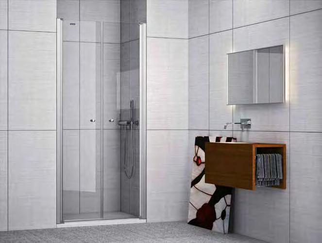 mamparas -30 % Promoción aplicado en el precio PLUS EVOLUTION Frontal para ducha de 2 puertas abatibles 180º COLORES DE PERFIL COLORES DE CRISTAL Frontal para ducha entre paredes hasta 1.400 mm.