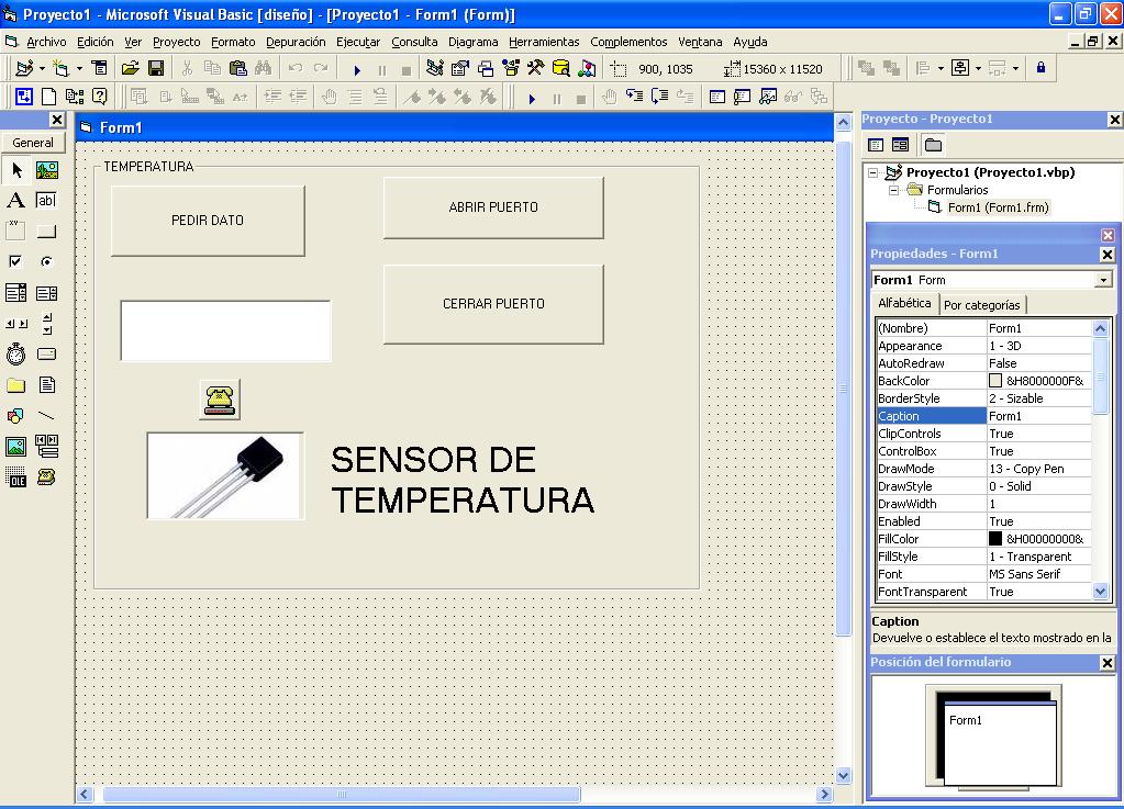 3.2. PROGRAMACIÓN DEL ENTORNO GRÁFICO DE VISUAL BASIC. Figura 3.2.1 Entorno gráfico en Visual Basic para el sensor de temperatura.