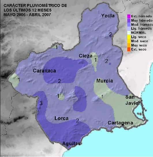 Por otro lado, algunas zonas de la mitad oeste, así como el área de Sierra Espuña, llevan acumuladas cantidades superiores a 500 e incluso 550 l/m 2.