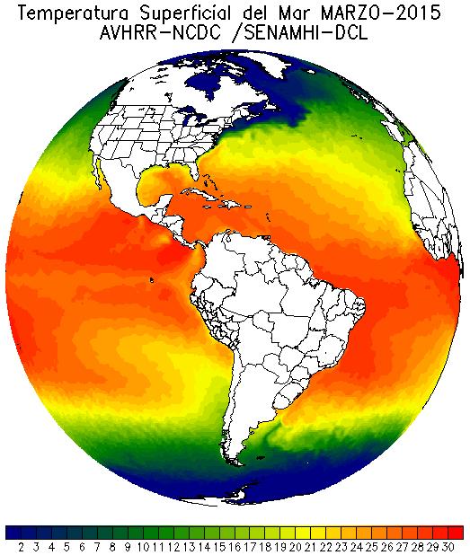 Condiciones Oceanográficas La Temperatura Superficial del Mar (TSM) Esta variable continuó presentando calentamiento en la zona occidental y central del Pacífico ecuatorial