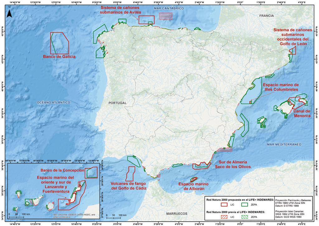Red Natura 2000 en el medio marino Sistema de cañones submarinos de Avilés Zonas de Especial Protección para Aves El cañón de Avilés junto con los cañones de El Corviro y el de La Gaviera conforman