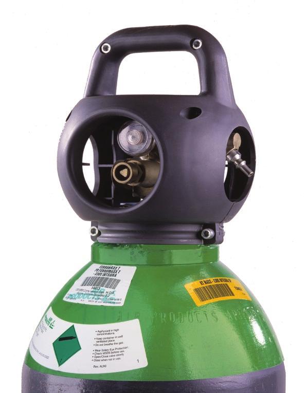 Botella de gas de protección Integra Protector de válvula El protector integrado evita daños accidentales en el regulador integrado. Además, supera los requisitos de EN ISO 11117.